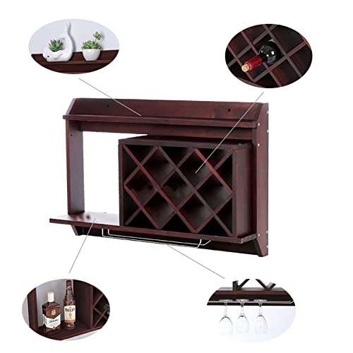 EYLINK Wall-Mounted Wine Rack, Wooden Wall Hanging Wine Rack, 3-Layers Wall Wine Rack, Wall Mounted Wine Cabinet With Stem Holder, Freestanding D