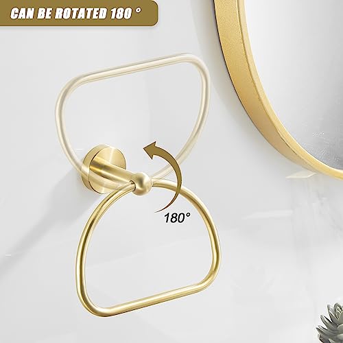 Leyden Brushed Gold Hand Towel Holder, Bathroom Towel Ring, Bath Hand Towel Rack Hangers Wall Mounted Half Round Modern