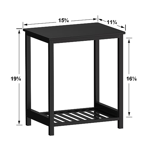 POXAKA End Table Set of 2, Bamboo Side Table, Black Night Stand Bedside Table, Modern Nightstand for Bedroom, Living Room, Study, Office (MC-540)