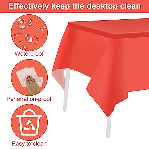 HXMJIED 137 x 274cm Red Disposable Tablecloths 2 Pack Rectangle Table Cloth Plastic Party Table Cover for Barbecue, Picnic Dining,Wedding,Coronat
