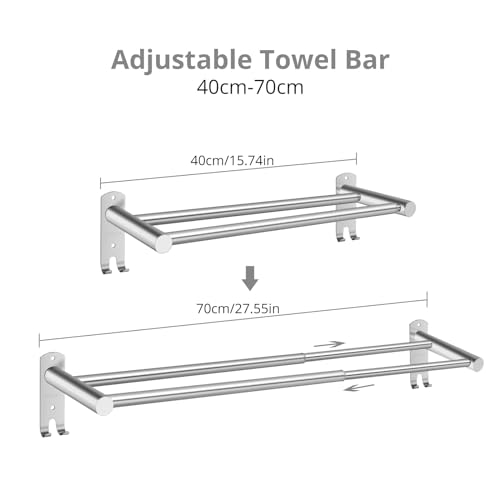 Double Towel Rail Tanice Stainless Steel Towel Rail Retractable 40-70 cm/15.75-27.56 Inch Towel Rack Wall Mounted with Screws for Bathroom and Ki