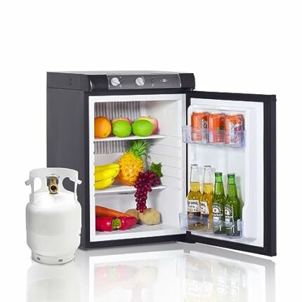 Techomey 3 Way Fridge Camping, Gas Fridge Camping Fridge 12V 240V, 60L Caravan Fridge Camping for Motorhome, Truck, Outdoor, Silent, Black