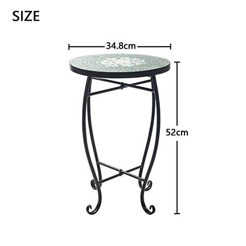 display4top Mosaic Round Outdoor Accent Table,Plant Flower Stand,Round Side Table (Green)