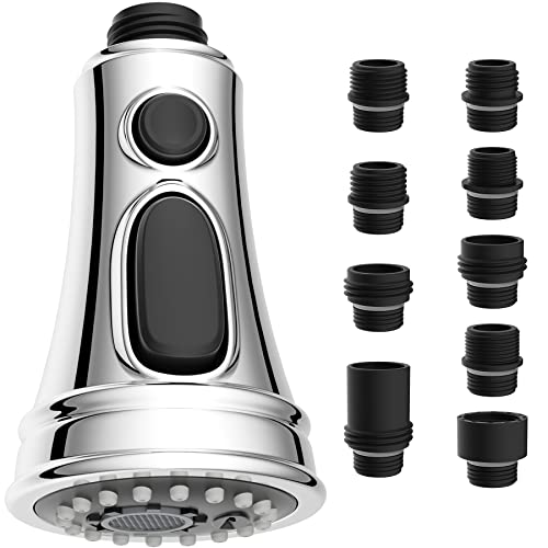 Hibbent Kitchen Faucet Head Replacement, Pull Down Kitchen Spray Head with 9 Adapters, 3-Function Kitchen Sink Spray Nozzle Compatible withMost F