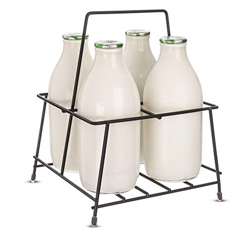 FiNeWaY Nostalgia Milk Bottle Holder Wire Tidy Crate Rack Carry Carrier Doorstep Store Drink Kitchen Storage Organiser Caddy With Integrated Hand
