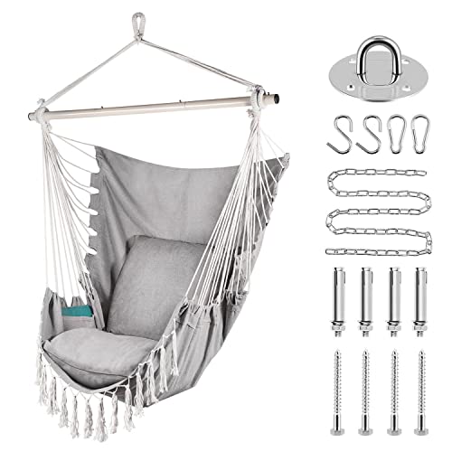 Flexzion Hammock Chair Swing, Hanging Swing Seat for Bedroom, Porch, Backyard, Garden, Indoor, Outdoor Hammock Chair with 2 Cushion Seats, 2 Insi