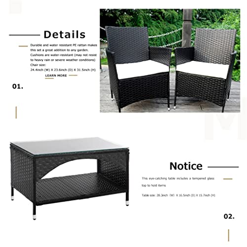 CZDYUF 8 PCS Patio Furniture Outdoor Garden Conversation Wicker Sofa Set, Beige Cushions +Black Wicker