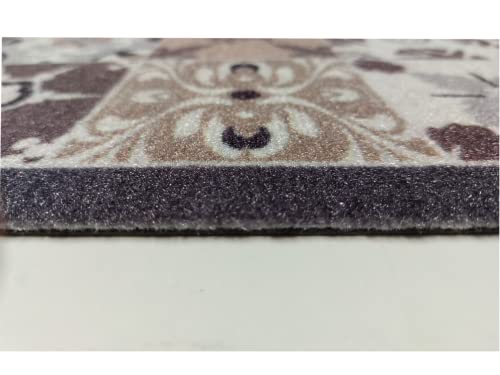 oKu-Tex Doormat | Dirt Trapper Mat, Kitchen Runner | Mosaic Pattern Tiles Checked | Washable | Door Mat for Indoor Use | Non-Slip | Grey/Beige |