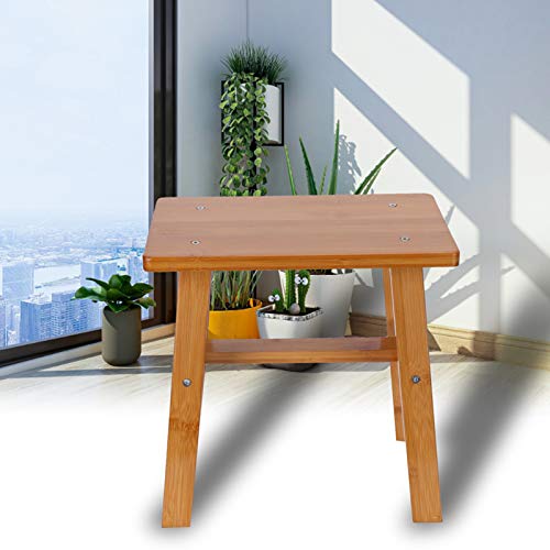 Multipurpose Small Bamboo Stool Foot Rest Stool Shower Low Bench for Home Living Room Bathroom Supplies(M Rectangle)