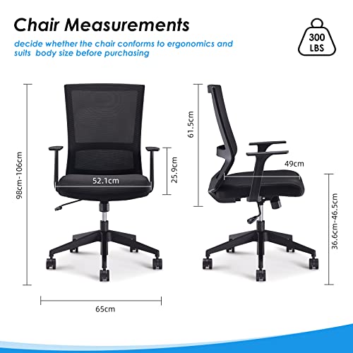 Sunon Ergonomic Office Chair - Mesh Mid-Back Desk Chair with Lumbar Support and Rollerblade Wheels