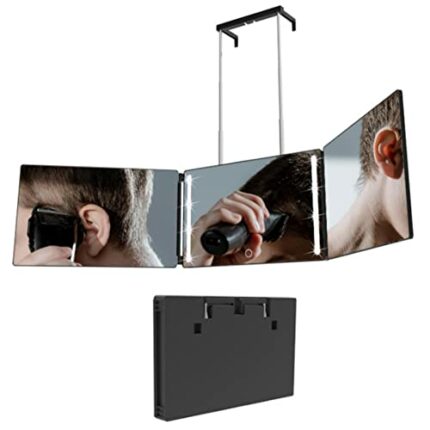DQinLit Barber Mirror Light Rechargeable 3 Way Mirror with LED Lights for Self Hair Cutting Cut System Shaving Grooming Makeup