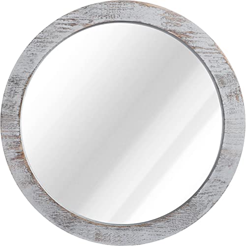 JJUUYOU Rustic Circle Wall Mirror 50CM for Home Decor Rustic White Round Mirror for Bathroom Wall decor Wood Frame Mirror for Living Room, Bedroo