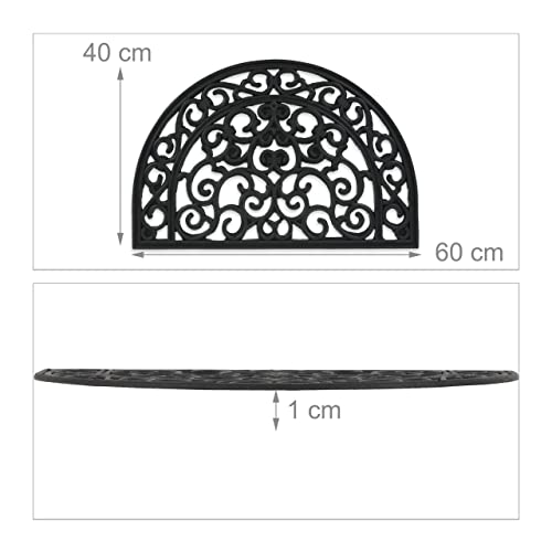 Relaxdays Rubber Doormat 60 x 40 cm, Weatherproof, Non-Slip, Ornaments, Indoor and Outdoor Door Mat, Black