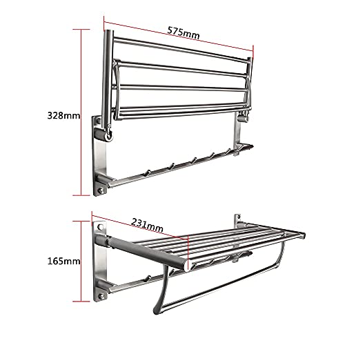 HIGOH Towel Racks,Bathroom Towel Rack Wall Mounted Towel Holder,Bathroom Towel Rack,Folding Shelf with Swing Towel Bar and Hooks Wall Mount,Brush