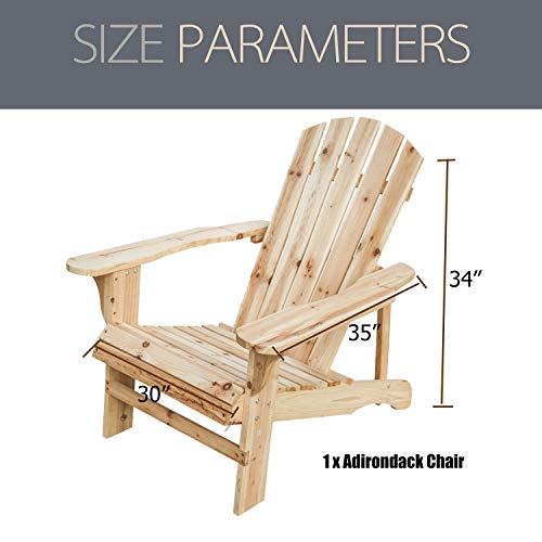 LOKATSE HOME Outdoor Adirondack Chair for Patio, Deck, Fire Pit, Garden, Porch and Lawn Seating, Natural Wood