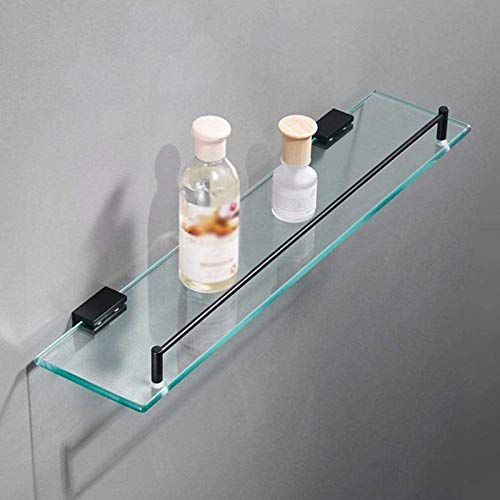 FVRTFT Tempered Glass Shelf Bathroom Shower Shelf 20 Inch Wall Mounted Rectangular Aluminum Antirust Anodized Surface Storage Holder with Rail