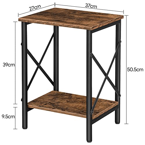 MAHANCRIS Small Side Table, End Table with Storage Shelf, Industrial Side Table, Nightstand X-Shaped Design, Bedside Table, Steel Frame, Living R