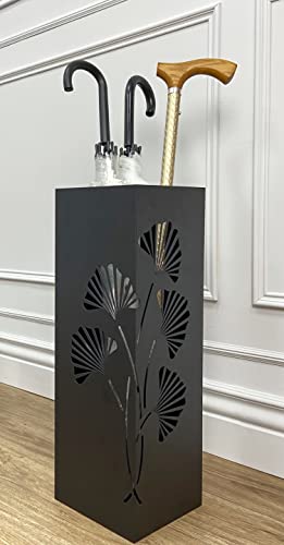 Mango Steam Black Tall 21.75" Ginkgo Leaf Umbrella / Cane / Walking Stick / Wrapping Paper Holder, Stand, Rack Organizer