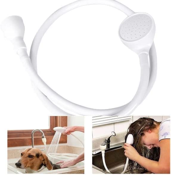 ONEBRAND White Bath Sink Single Tap Shower Attachment Head Hose Spray -Washing/Dresser Hair Pet - Push On Mixer - Suitable for Round Hose Not Uni