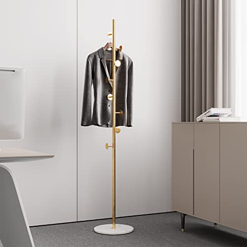 RRG Coat Rack Stand, Metal Coat Tree with Heavy Base 8 Welded Hooks Coat Stand for Entryway, Hall, Bedroom, Corner, Office 67” (Gold)