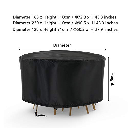 Flymer Patio Furniture Table Covers Round, 185 x 110cm Circular Patio Furniture Cover Oxford Fabric Heavy Duty Waterproof Dustproof Rip Proof Ant
