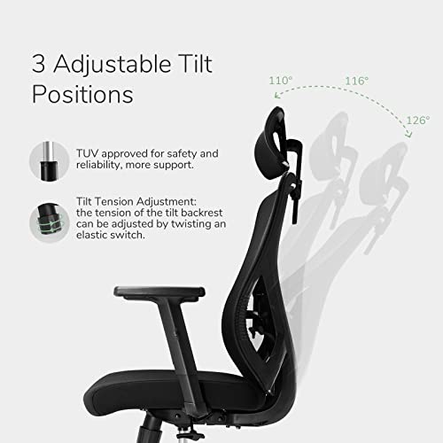 Novilla Mesh Computer Office Chair, Home Swivel Ergonomic Desk Chair, High Back Executive Chair With Adjustable Lumbar Support, Height, Backrest,