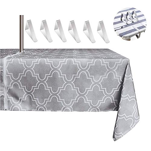 MKISHINE Tablecloth for patio table,bonus 6 clips fit patio table perfectly with opening for umbrella stand,robust, waterproof,machine washable w
