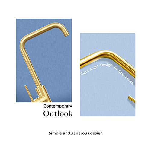 Hapilife Brushed Gold Kitchen Sink Mixer Tap Single Lever High Arc 360 Swivel 10 Year Warranty, DT07T