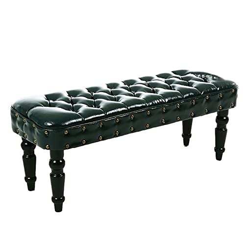 Leather Bench,Premium Buttons End of Bed Bench UPHOLSTERED Bench Seat,Solid Wood Frame,Rustic Bedroom Bench Entryway Bench Living Room Bench-Whit