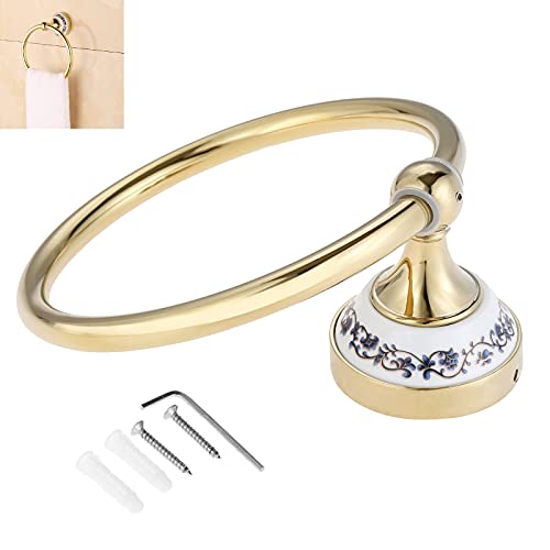 HIGOH Towel Racks,Towel Holder Bath Towel Holder, Bathroom Hand Towel, Ceramic Base Towel Hook Holder, Wall Mount Rack Blue & Porcelain Stainless