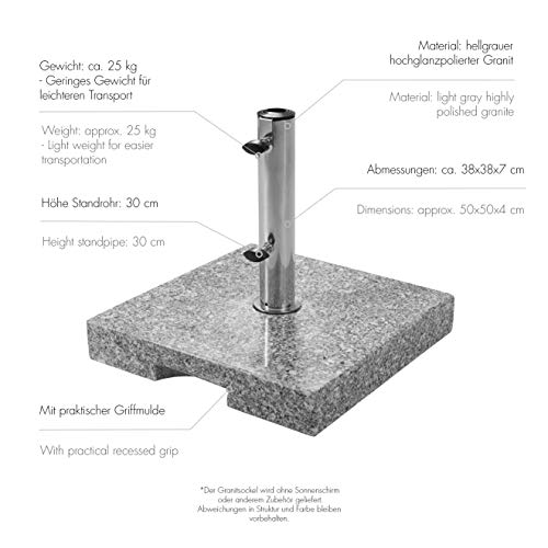 Doppler Granitsockel 25 kg - hochwertiger Sonnenschirmständer mit Edelstahlrohr - quadratisch - 37cmx38cmx5,5 cm