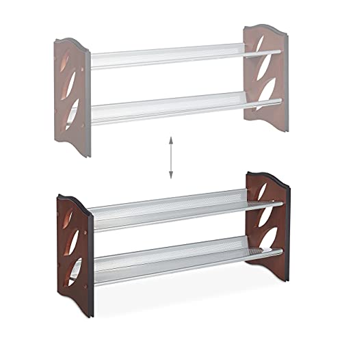 Relaxdays Stackable Shoe Rack for Hallway and Hallway - 2 Tier for 8 Pairs of Shoes, MDF, 39 x 81.5 x 28 cm, Brown/Silver