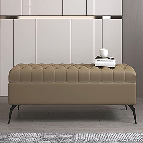 Rectangle Storage Bench,Solid Wood End of Bed Bench with Storage,Leather Upholstered Storage Bench,Modern Storage Chest Bedroom Bench-Blue 100x40