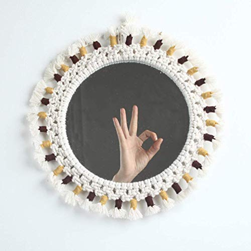 QUANJJ Wall-mounted Nordic Decorative Round Hanging Cosmetic Makeup Shaving Glass Home Decor for Salon Bathroom Countertop Vanity (Silver)