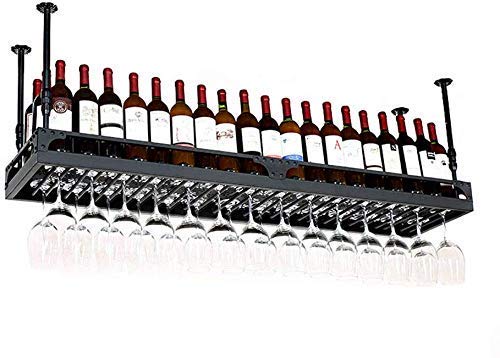 MiroDo Wall Mounted Wine Bottle Rack/Hanging Wine Holder from Ceiling/Wall Wine Rack for Wine Bottles/Floating Wine Shelf and Glass Rack Set Wall