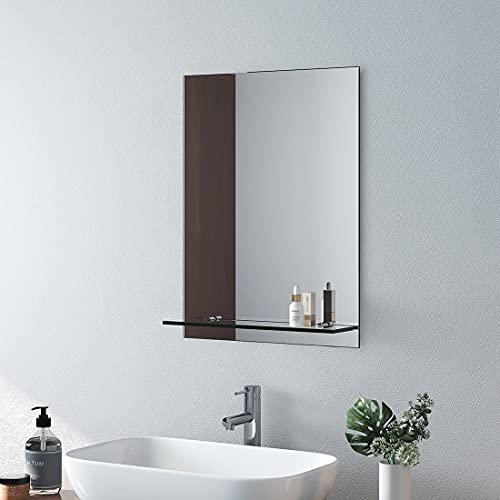EMKE Bathroom Mirror with Shelf, 450x600mm Wall-Mounted Vanity Mirrors with Storage Frameless Lightweight Mirror, Bathroom Living Room Hanging Mi