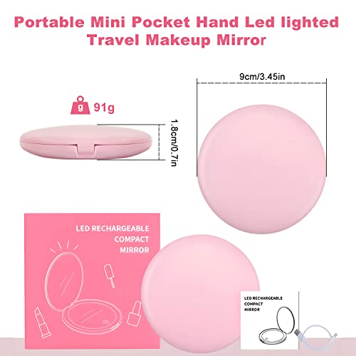 Sweetone Compact Mirror, LED Lighted Travel Makeup Mirror, 1X/10X Magnifying with Light, Small Pocket Mirror with 3 Colour Modes & Adjustable Bri
