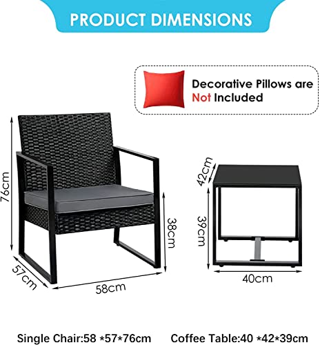 TJLSS 3 PCS Rattan Garden Furniture Set Outdoor Rattan Wicker Bistro Set with Coffee Table for Indoor Outdoor Patio Garden Backyard