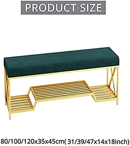 Luxurious Shoe Bench With Golden Shoe Shelf,Velvet Upholstered Shoe Rack Bench Shoe Organizer,Entryway Bench,Pink,100X35X45Cm(39X14X18Inch)