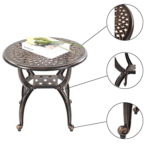 Mandolin Outdoor Patio Table,Rust -Resistant Cast Aluminum Side Table,Weather Resistant End Table,Coffee Table, Perfect for Patio, Backyard Or Ga