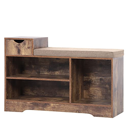 MAISON ARTS Shoe Storage Bench, Entryway Shoe Bench with Storage Drawers, Shoe Cabinet Bench Seat for Entryway Hallway Bedroom Living Room, Rusti