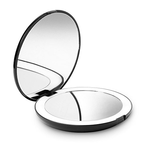 Fancii LED Lighted Travel Makeup Mirror, 1X/10X Magnification - Daylight Led, Compact, Portable, Large 127mm Wide Illuminated Mirror, Silk White