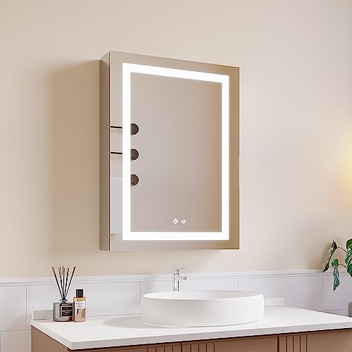 LIGMIRR 26×20 Inch Bathroom Medicine Cabinet with Lights, LED Medicine Cabinet with Mirror, Recessed or Surface Lighted Medicine Cabinet with Def