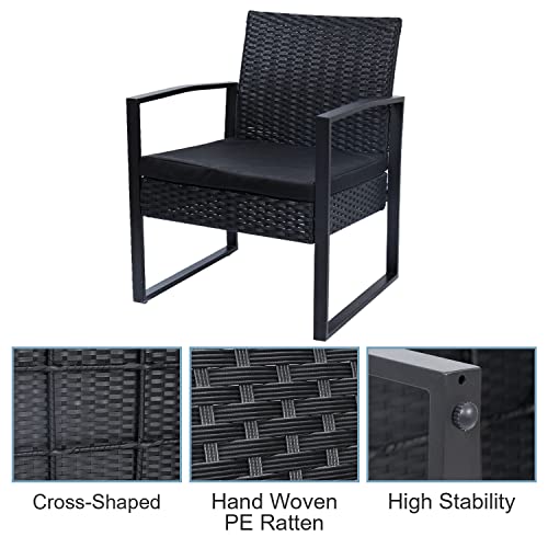 Devoko Rattan Bistro Set 2 Seater 3 Piece Garden Furniture Set Outdoor Patio Furniture with Cushion and 1 Glass Coffee Table for for Balcony, Yar