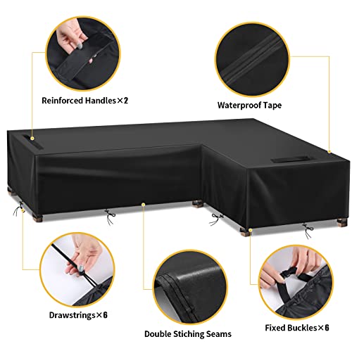 GEMITTO Patio Sofa Cover, Outdoor Sectional Furniture Cover, Waterproof Garden Couch Cover L-Shaped (Short Right Wing, Long Left Wing)