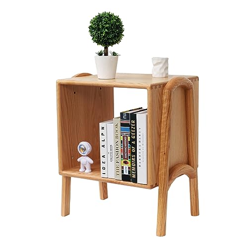 OOKSEN Nightstand, Mid Century Modern Nightstand, Solid Wood Bedside Table with 2 Drawer, Small Night Stand for Bedroom Living Room, Walnut