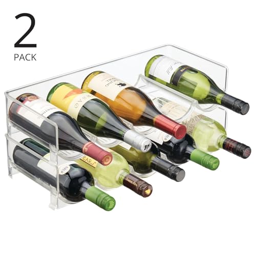 mDesign Set of 2 Stackable Bottle Shelf – Practical Plastic Wine Shelf for up to 5 Bottles – Handy Shelf for Wine Bottles or Other Drinks – Clear