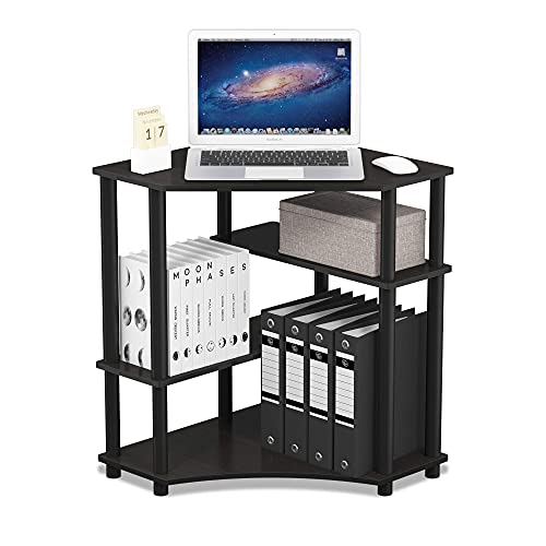 Furinno Turn-N-Tube Space Saving Corner Desk with Shelves, Espresso/Black, 79 (W) x 72.4 (H) x 57.2 (D) cm