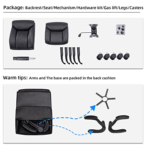 MZLEE Executive Office Chair, Ergonomic Computer Desk Chair PU Leather Swivel Work Chair with Flip-up Armrest, Adjustable Height, Comfy for Offic