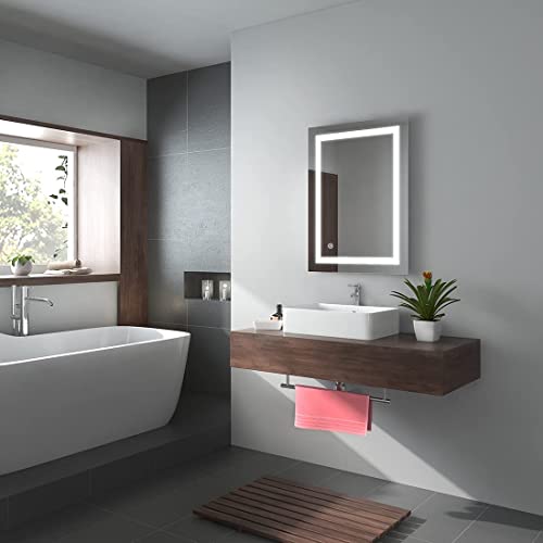 EMKE 500 x 700mm LED Illuminated Bathroom Mirror with Shaver Socket | Touch Switch | Demister Pad, Wall-Mounted Vanity Multifunction Mirror, Ener